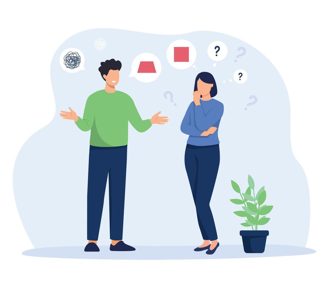 Misunderstanding, communication concept. Bad business communication, problem of listening and understanding, criticism and miscommunication. vector