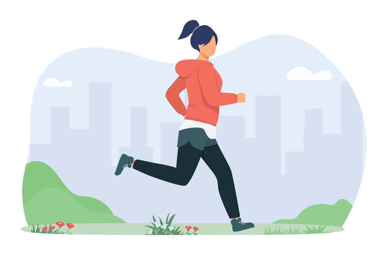 Jog, run, exercise in the park. Young woman jogging. Active healthy lifestyle concept, running, city competition, marathons, cardio workout, exercise. vector