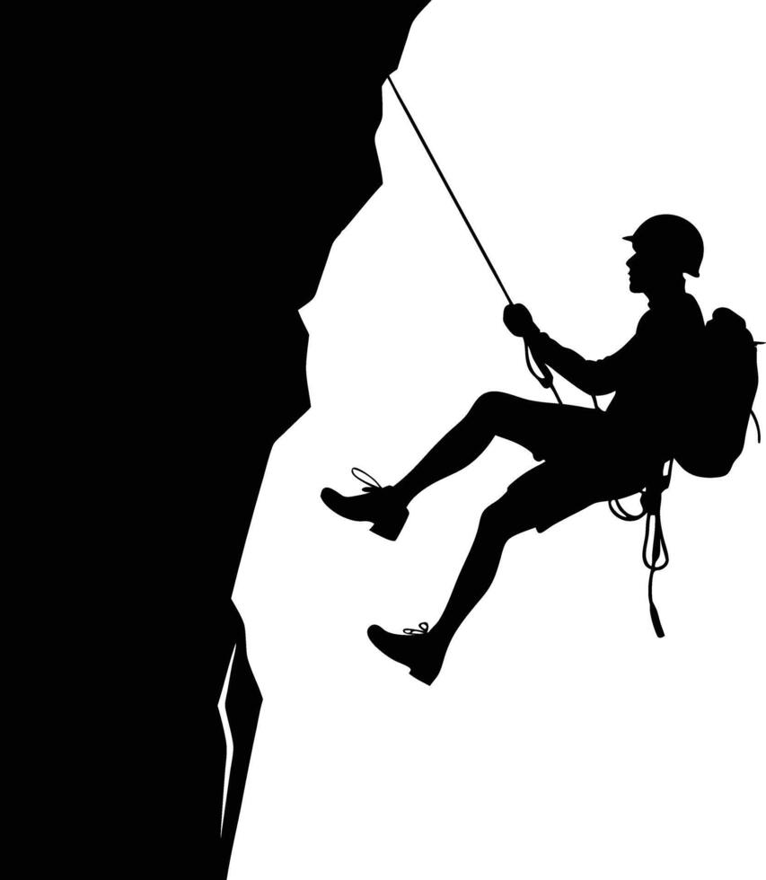 Silhouette of a Climber on a Vertical Rock Wall vector
