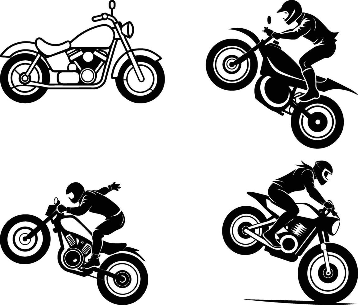 Stunt Motorcycle Silhouette collection vector