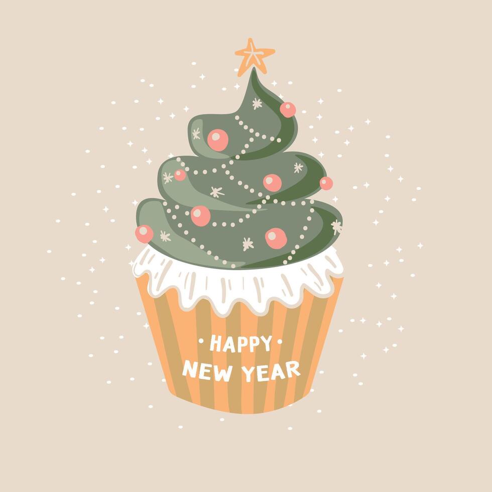 new year christmas greeting card with cute muffin for design vector