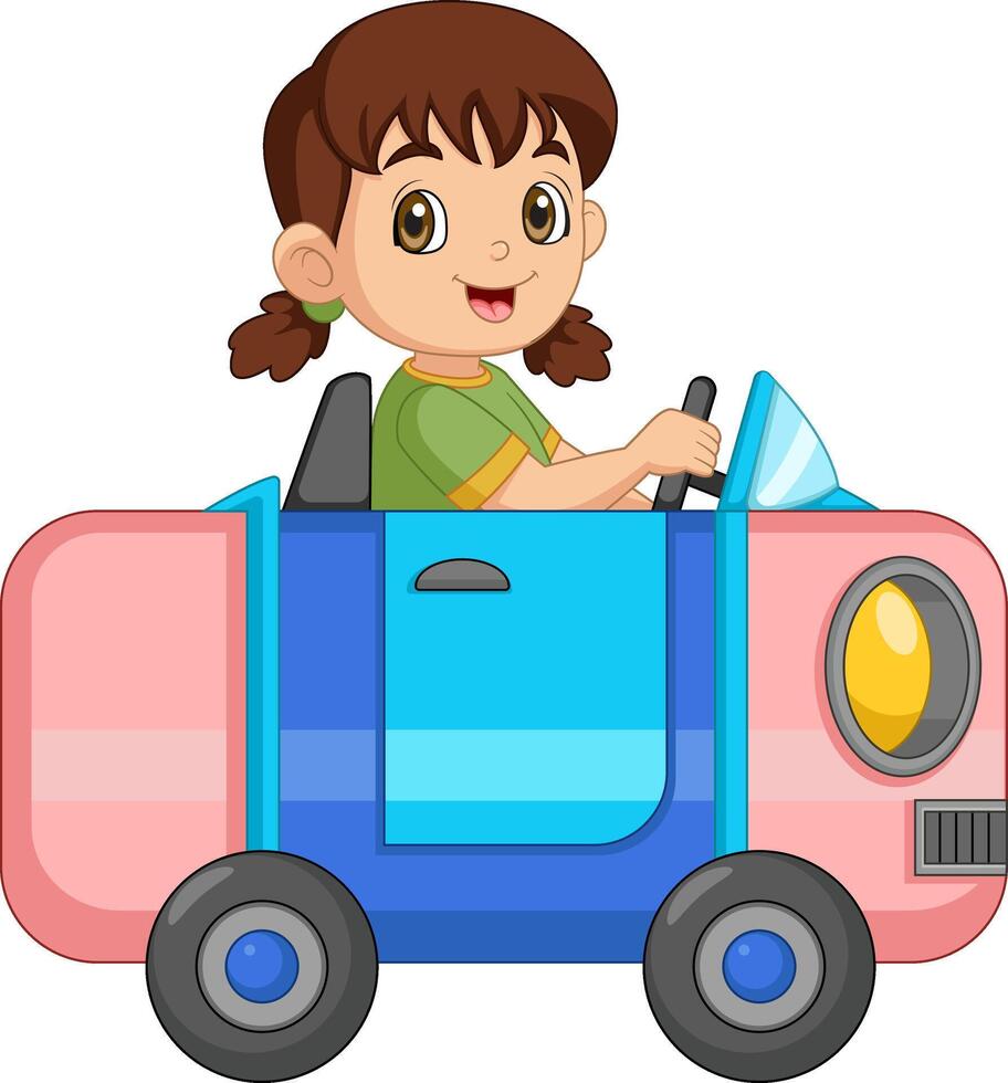 Cartoon girl riding a eraser car vector