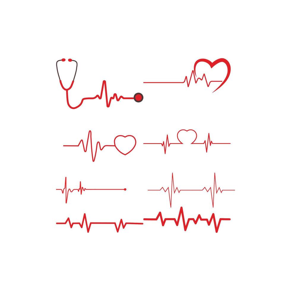 Cardiogram wave hand-drawn set. vector