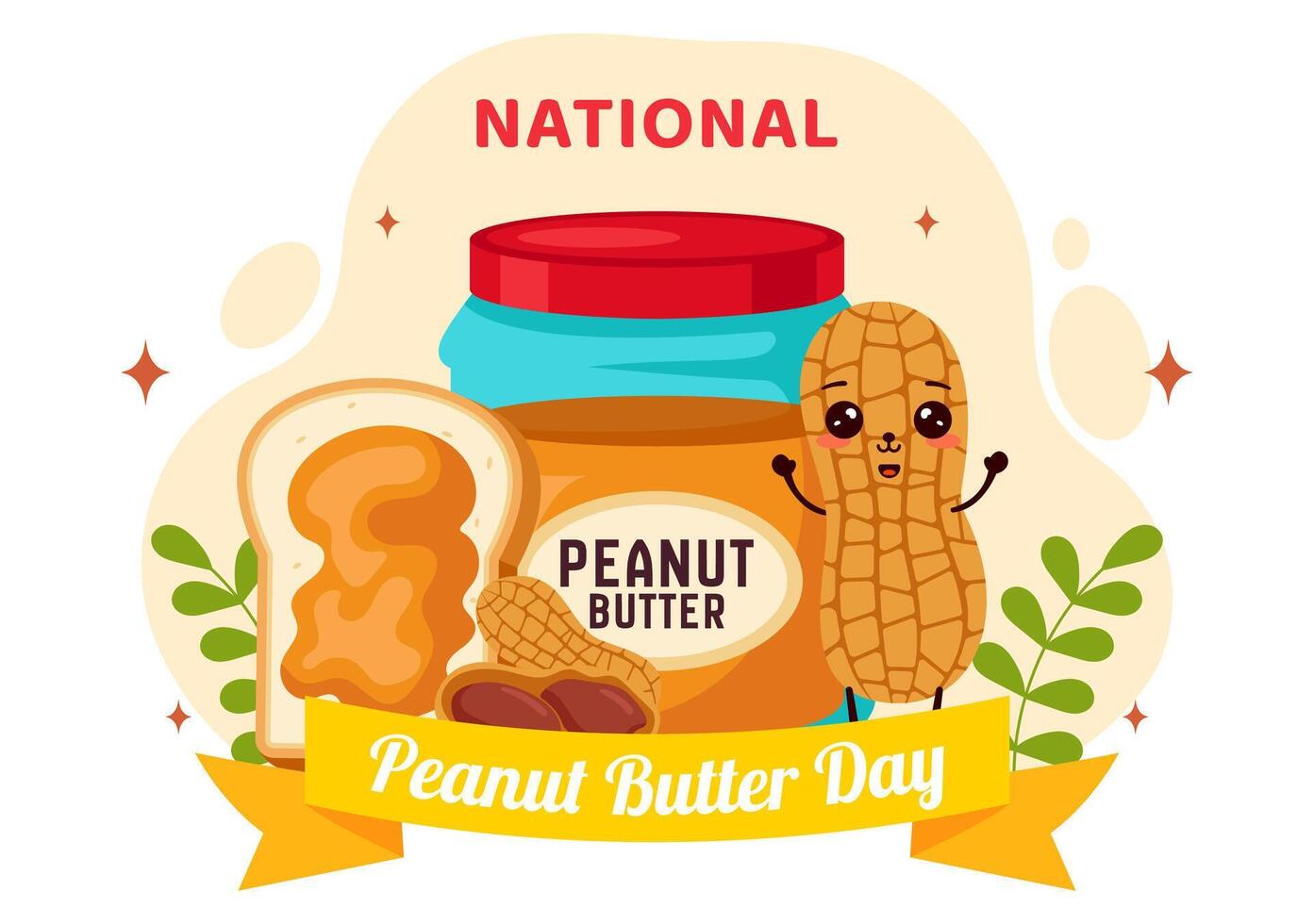 National Peanut Butter Day Design with Delicious Spread and Peanuts vector