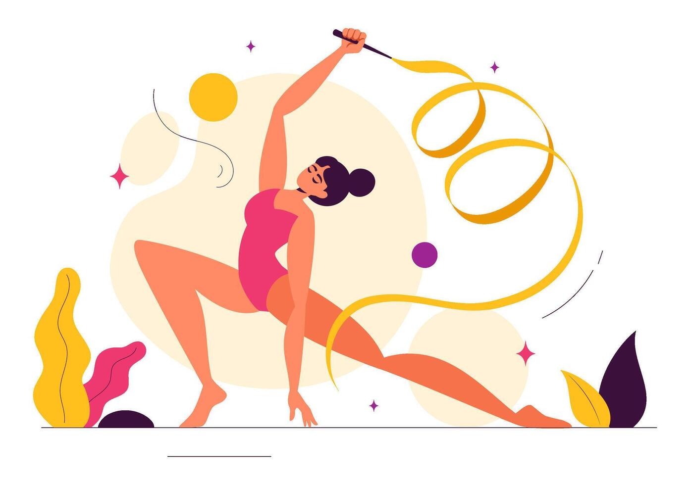 Female Rhythmic Gymnast Illustration Posing Elegantly with a Hoop in Flat Cartoon Background vector