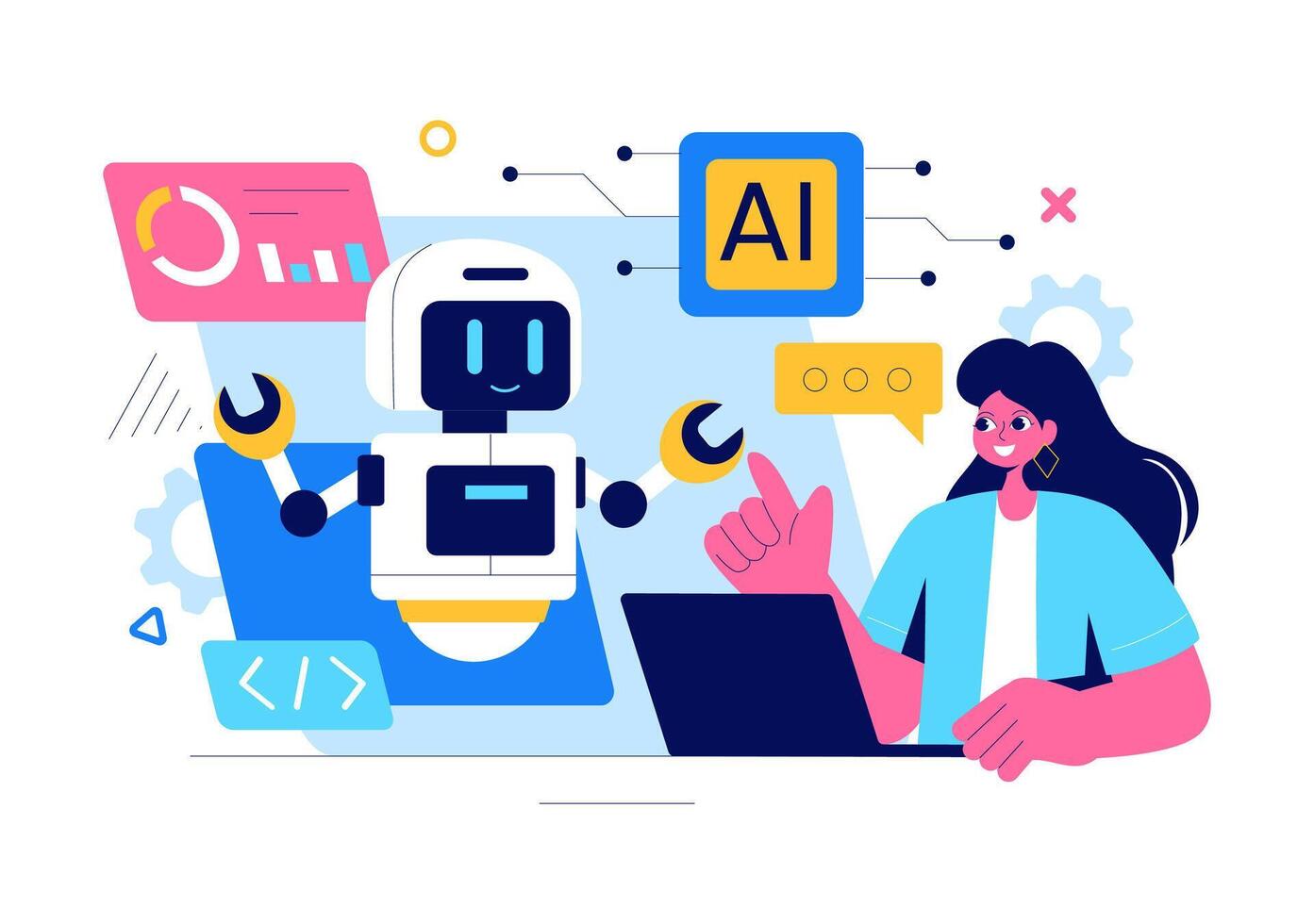 Art of AI and Digital Brain Technology with Programmer Interaction vector