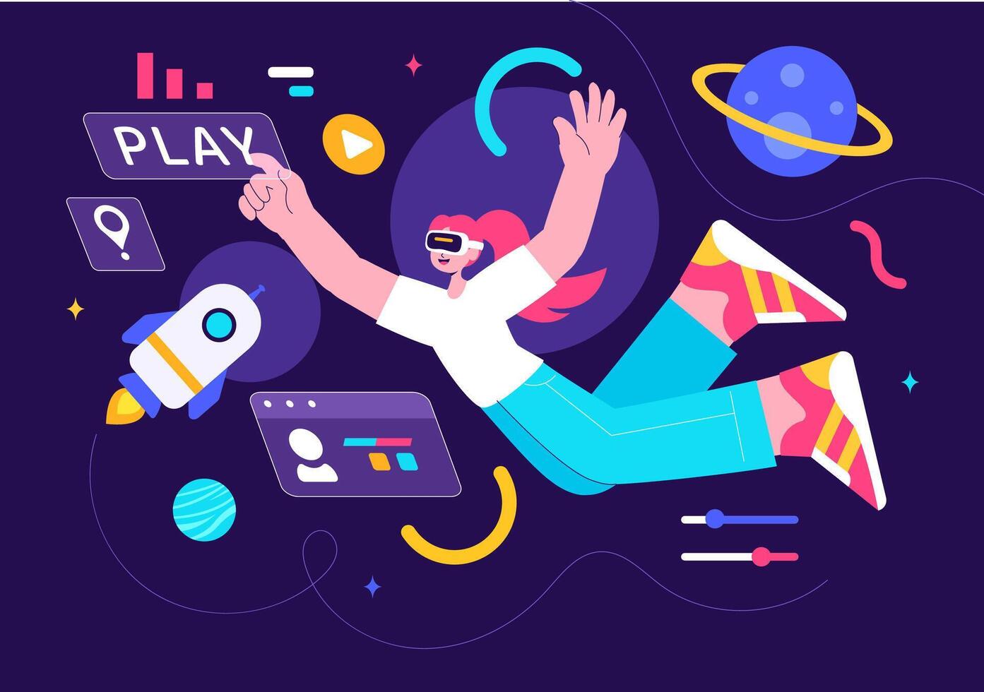 Digital Innovation Art with VR Glasses in a Futuristic Metaverse World vector