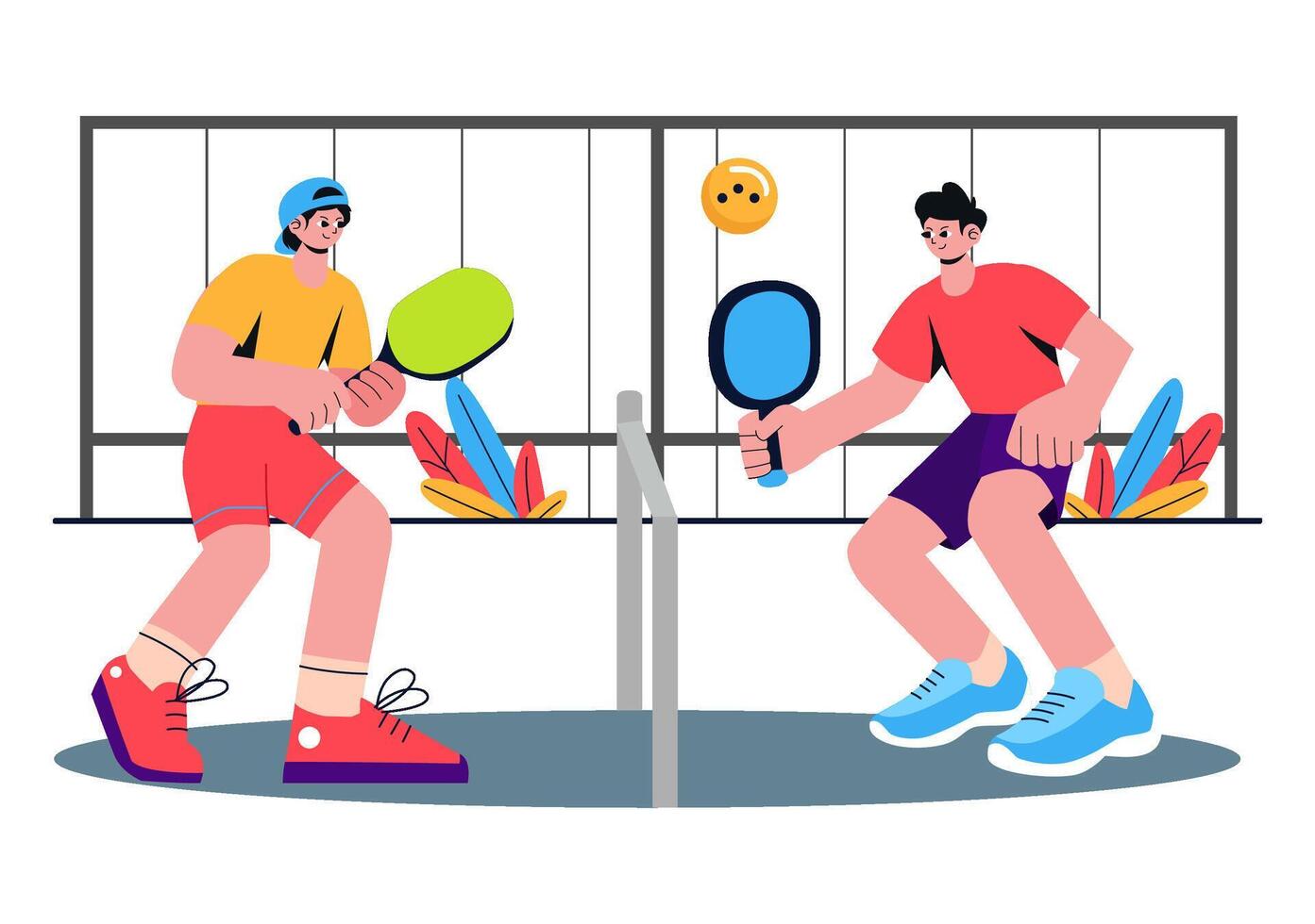 Pickleball Players and Ball Illustration for Sports Competitions and Recreational Games vector