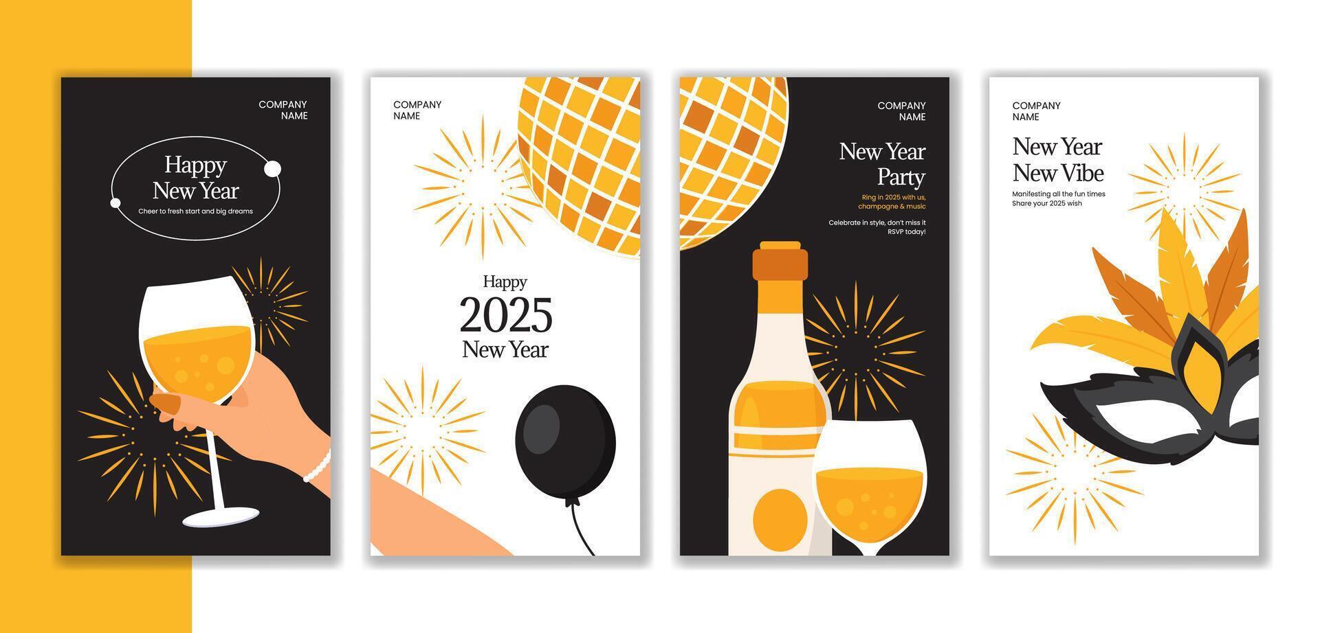 2025 New Year Celebration Template for Social Media Stories in Hand Drawn Style vector