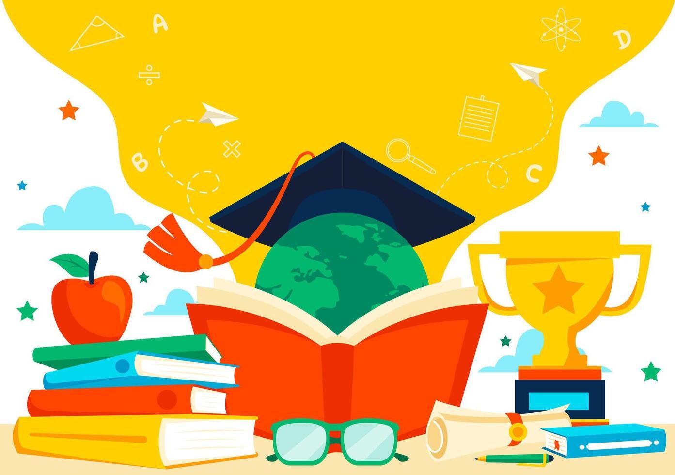 Educational Poster for International Education Day Featuring Students and Study Elements vector
