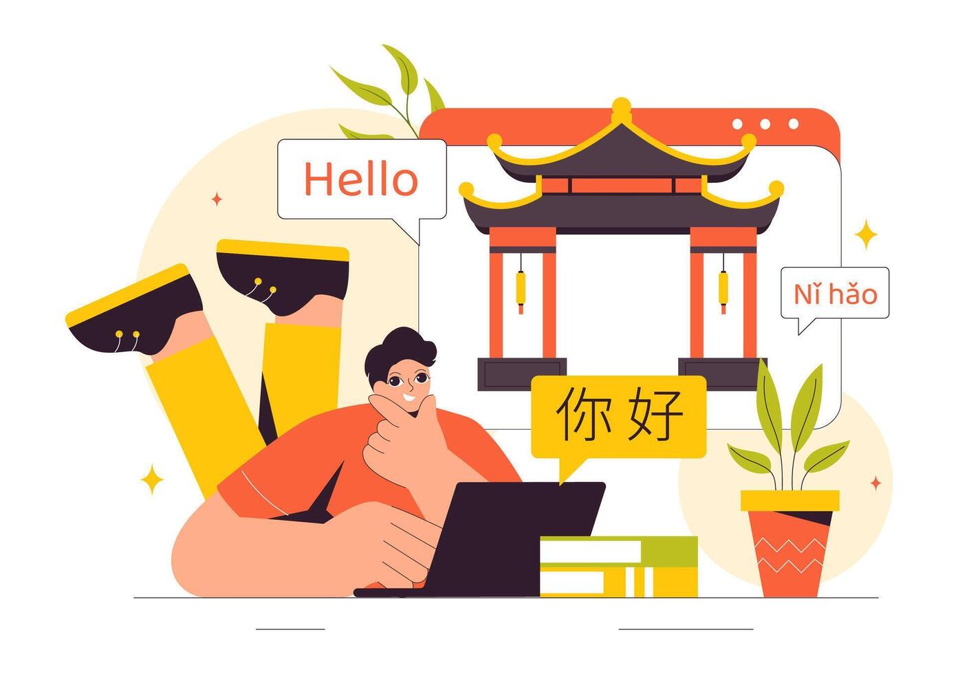 Illustration of Learning Chinese with a Focus on Ni Hao Translation and Communication Skills vector