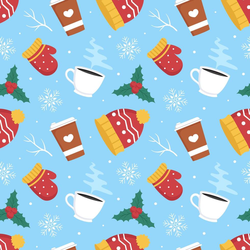 Cozy Winter Seamless Pattern with Hand-Drawn Decorative Illustrations vector