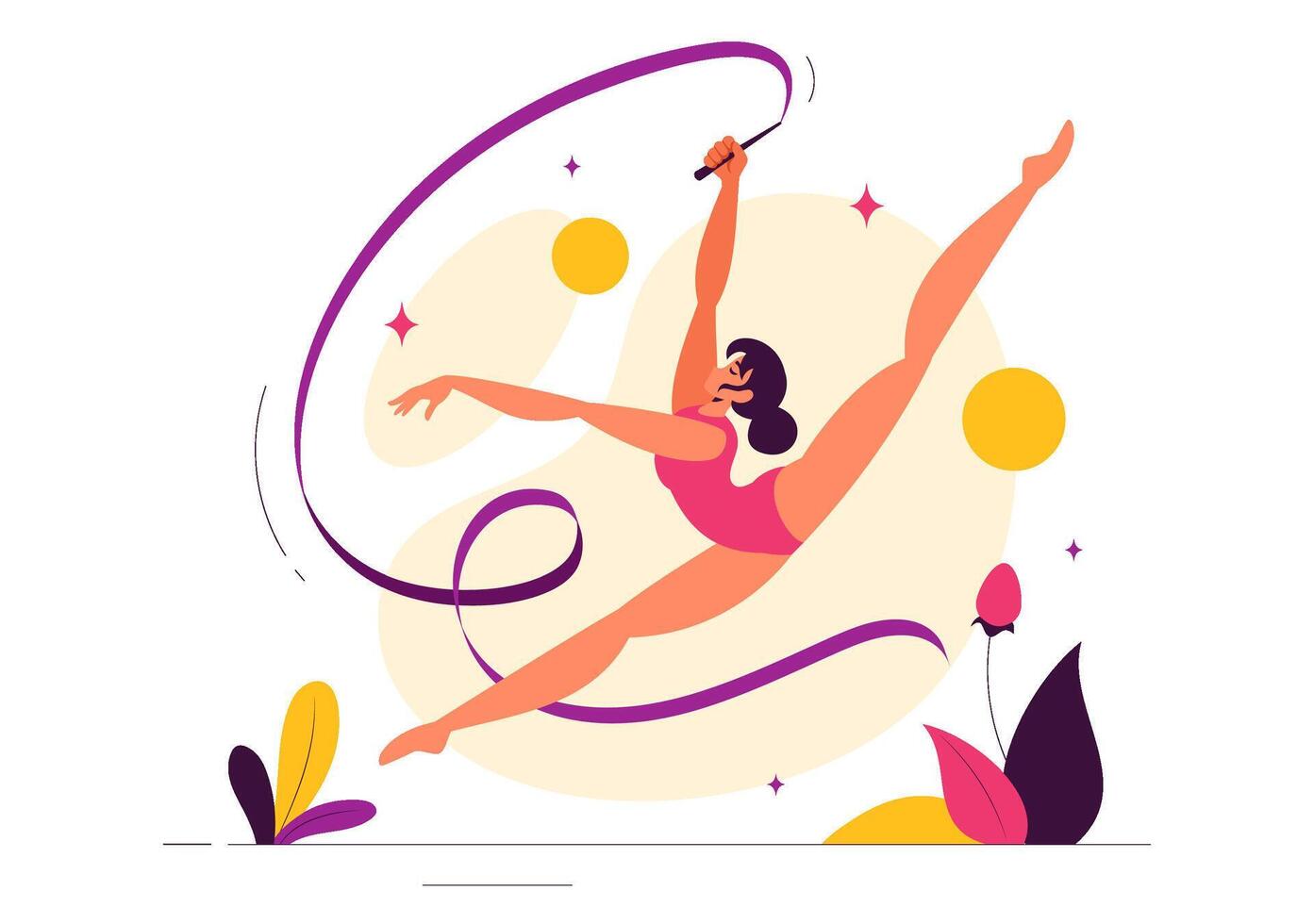 Elegant Rhythmic Gymnastics Illustration with a Female Athlete Posing with a Ribbon in Flat Style vector
