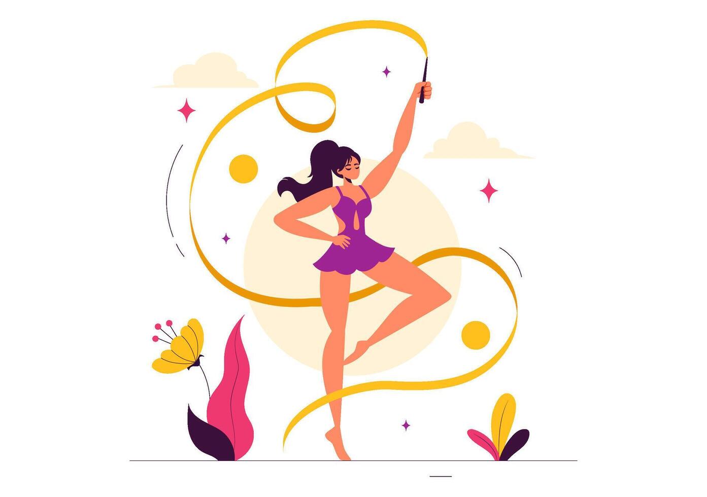 Artistic Gymnastics Illustration featuring a Gymnast Performing with a Hoop in Flat Cartoon Style vector