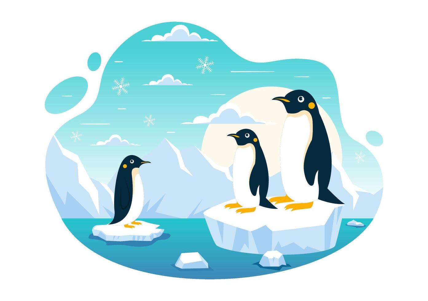 Wildlife Conservation Illustration Featuring Penguins and Polar Icebergs in a Flat Cartoon Background vector