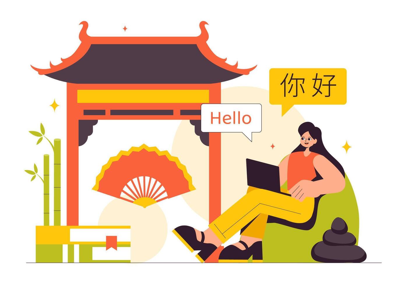 Illustration of a School Offering Chinese Classes Featuring Hello Translation in Mandarin vector