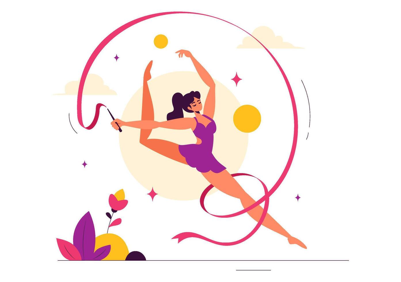Rhythmic Gymnastics Competition Illustration featuring a Graceful Gymnast in a Cartoon Background vector