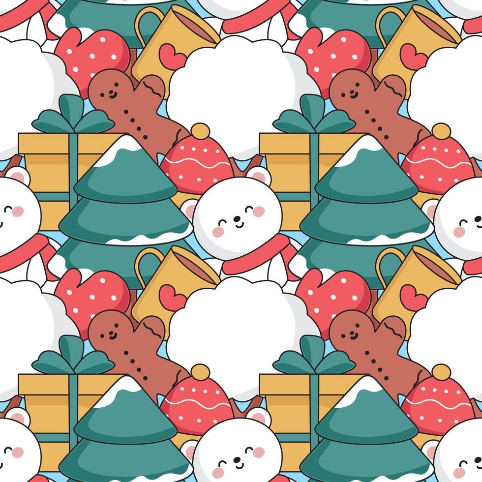 Beautiful Winter Seamless Pattern Illustration with Cartoon Decorative Elements vector