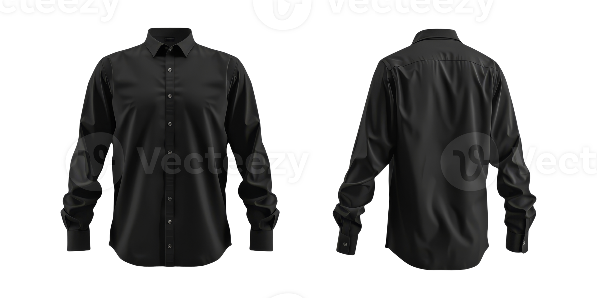 Black Formal Shirt Mockup Front and Back View. Black Shirt with Long Sleeves on Isolated Background png