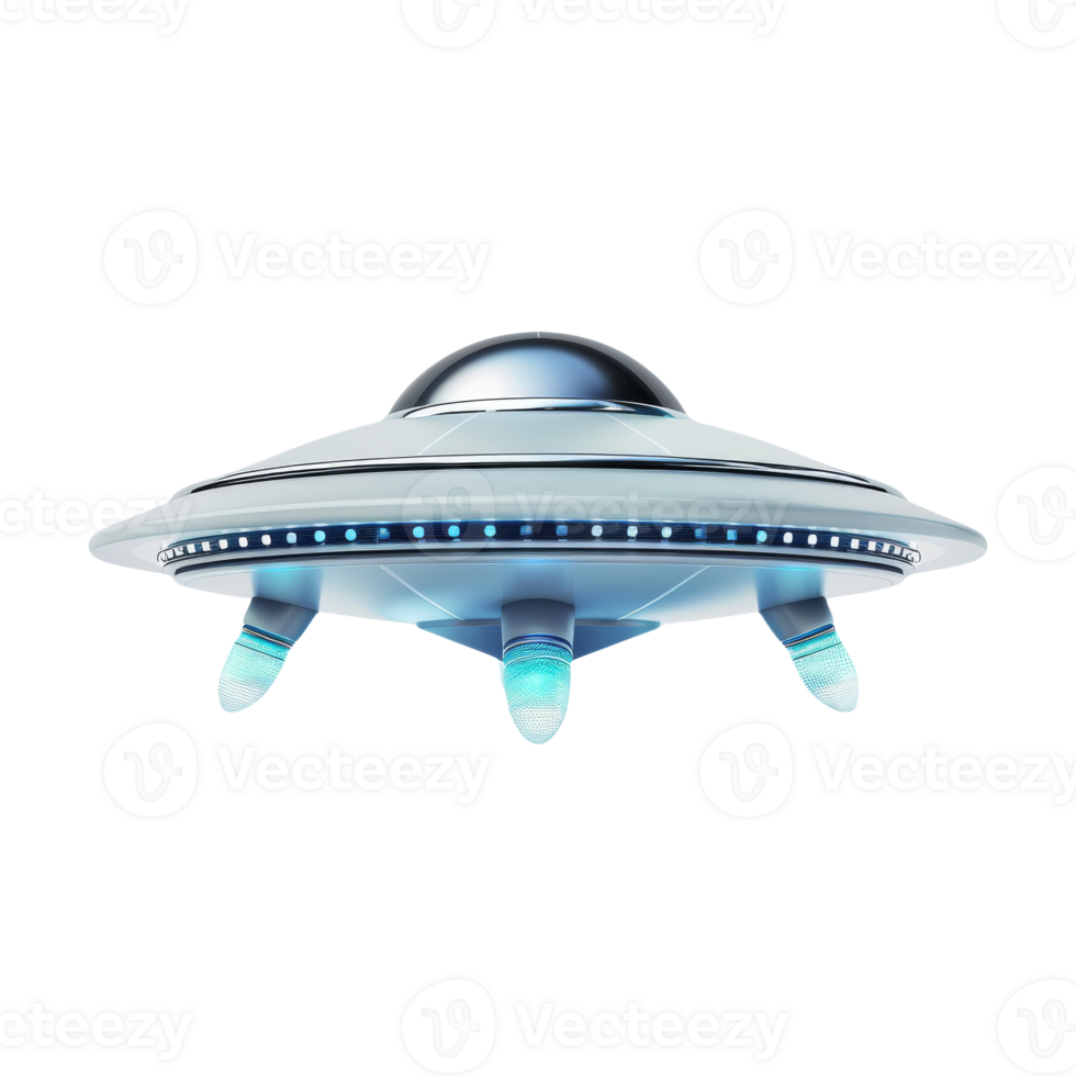 Modern UFO Spaceship with Blue Glowing Lights. Technology UFO png