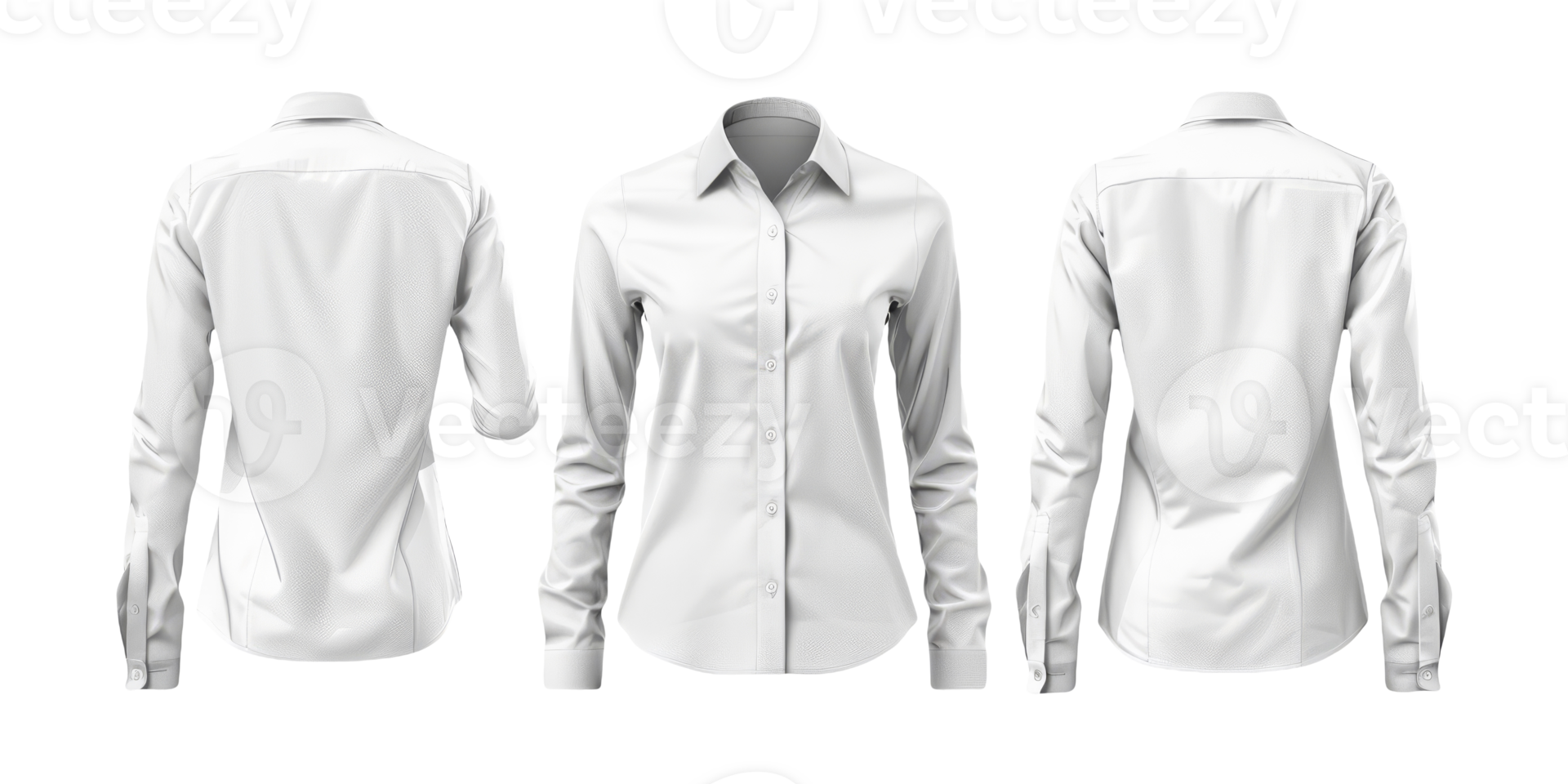 White Button-Up Shirt Displayed From Three Angles on Isolated Background png
