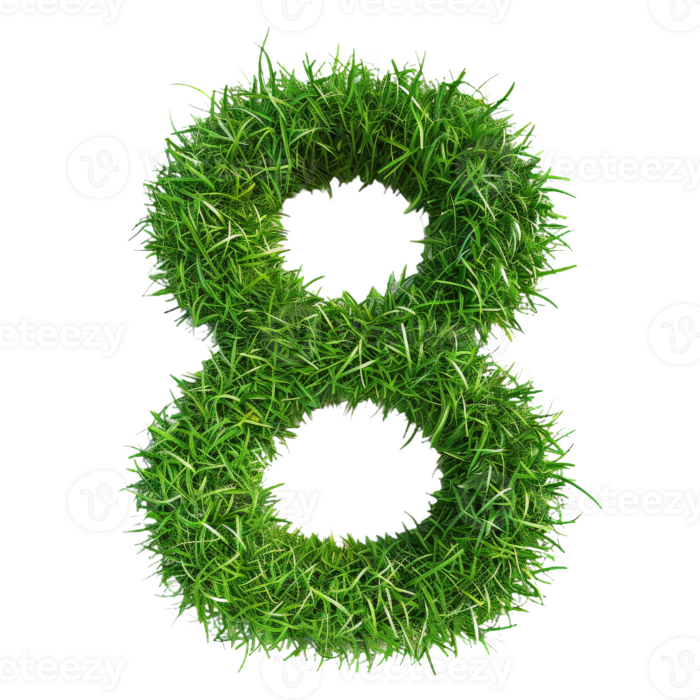 Cute Grass Texture Number 8 on Background. Lush Grass Number Eight on Isolated Background png