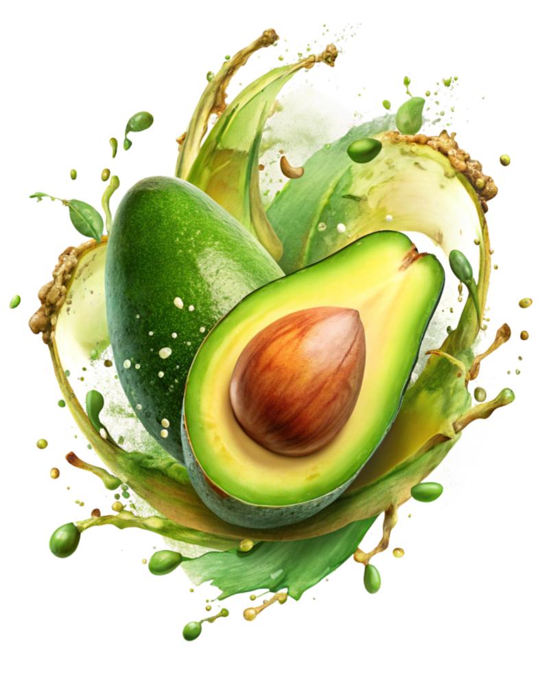 Avocado Halves in a Bright Splash Effect png