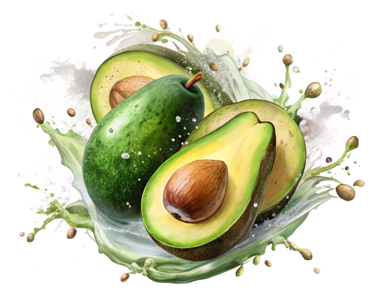 Artistic Water Splash with Juicy Avocado png