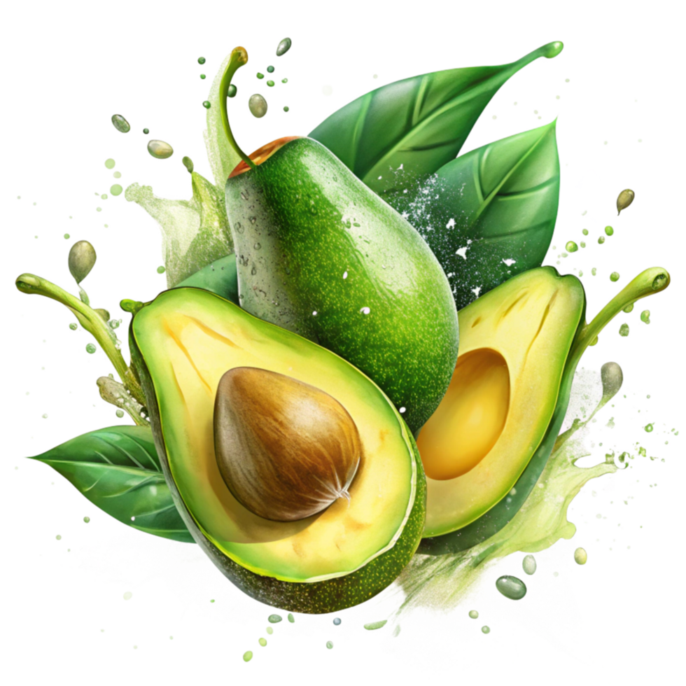 Dynamic Green Splash Around Fresh Avocado png