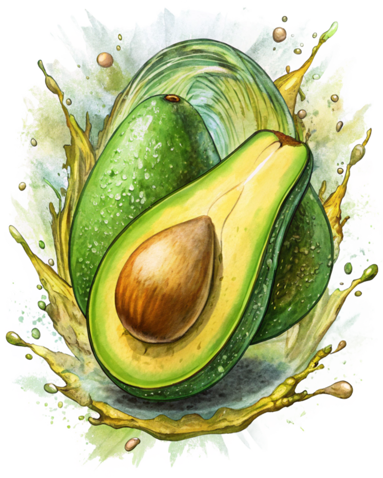 Avocado in Motion with Splash Effect png