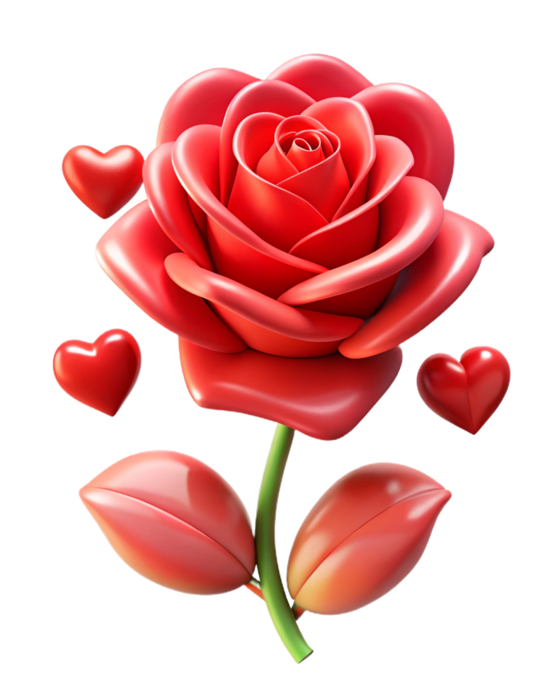 Red Rose Surrounded by a Cascade of Hearts png