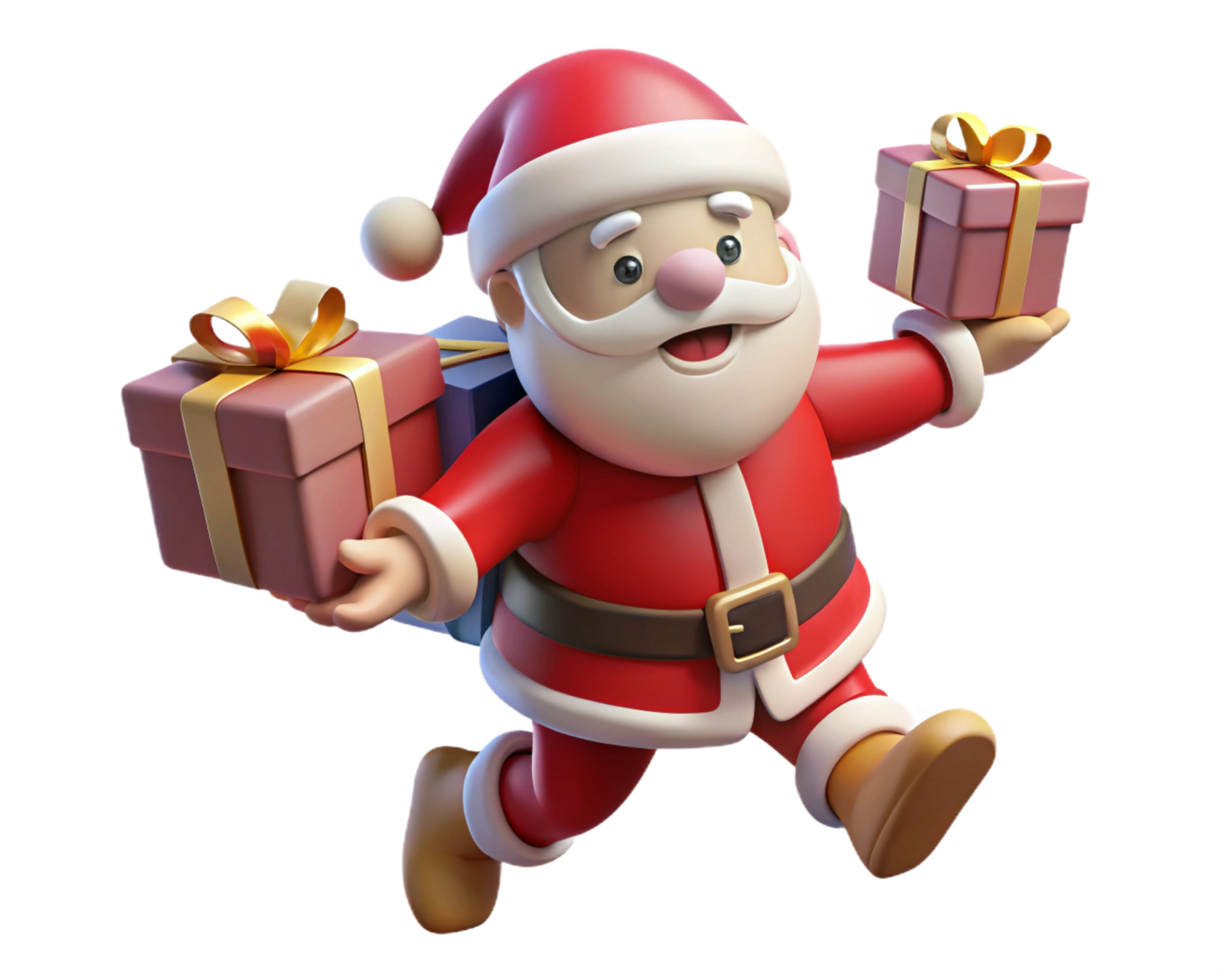 Santa Flying Over Town with Presents png