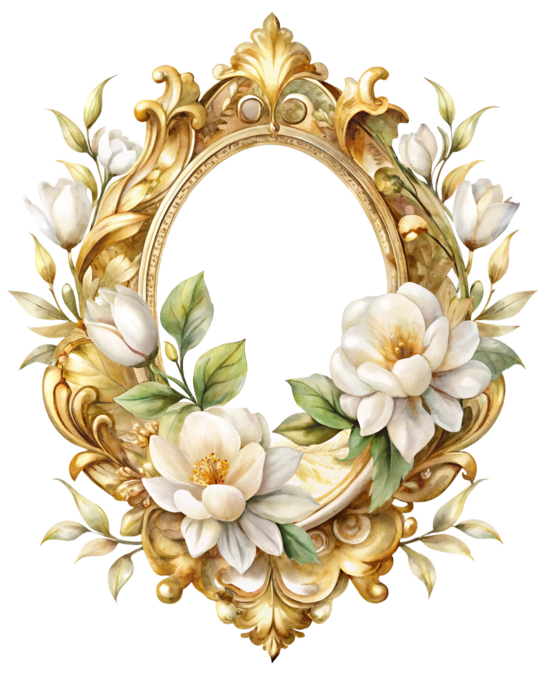 White Flowers Adding Elegance to Gold Frame Design png