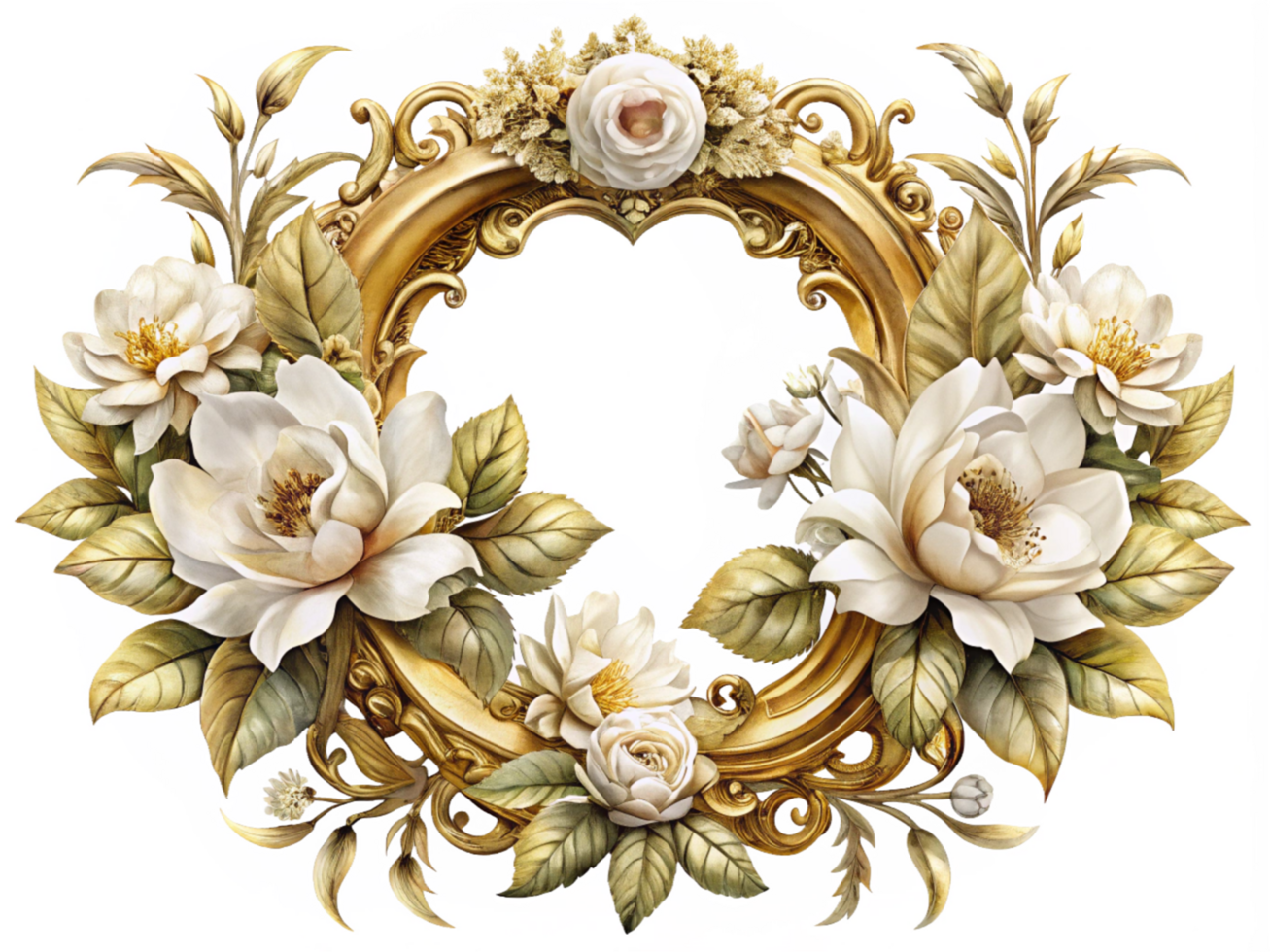 Ornamental Golden Frame with Soft White Petals png