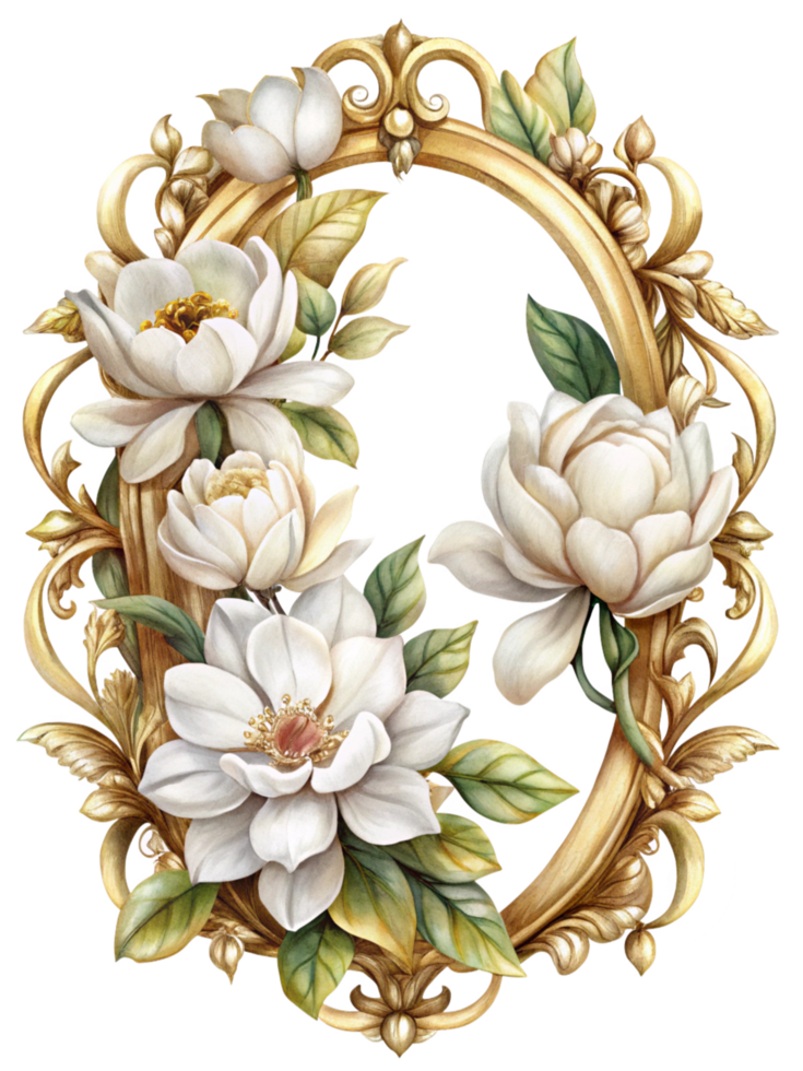 Delicate White Blooms Surrounding Gold Frame png