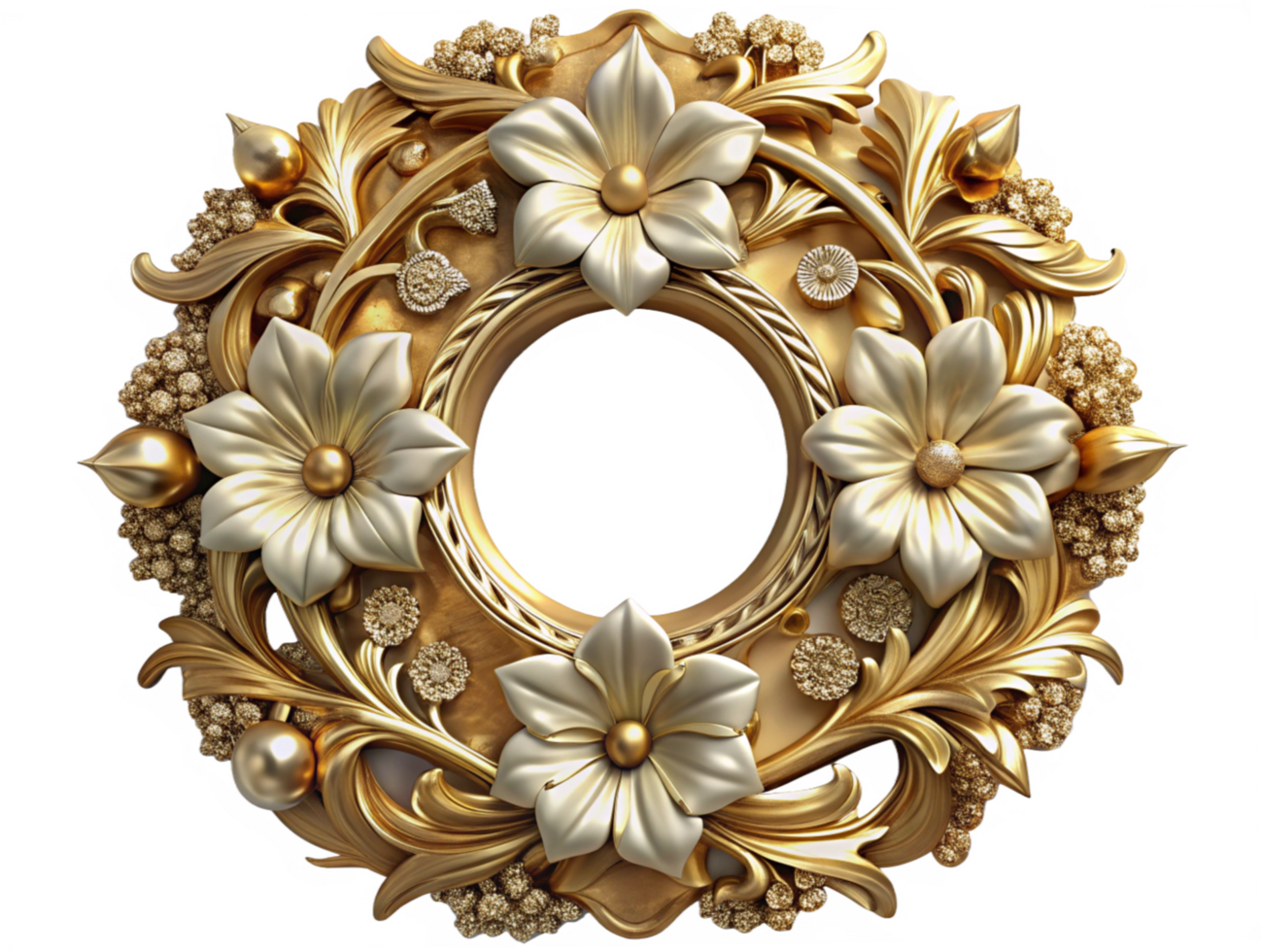 Golden Ornamental Frame Accented by White Petals png