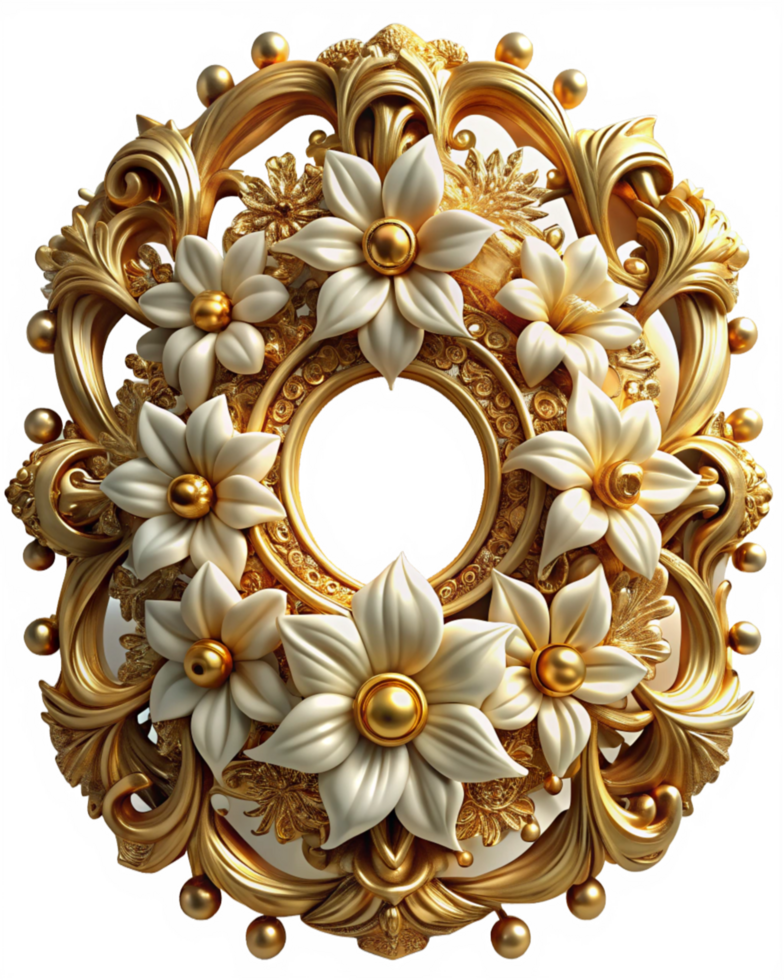 Golden Frame Enveloped by Delicate White Blossoms png