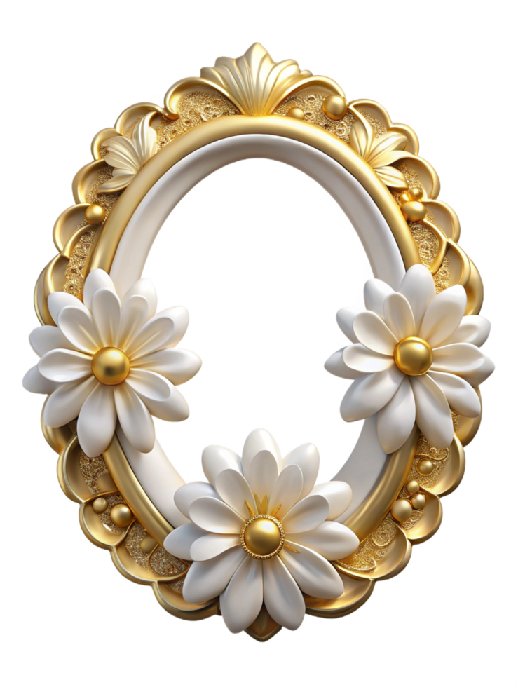 Golden Frame Featuring a Touch of White Flowers png
