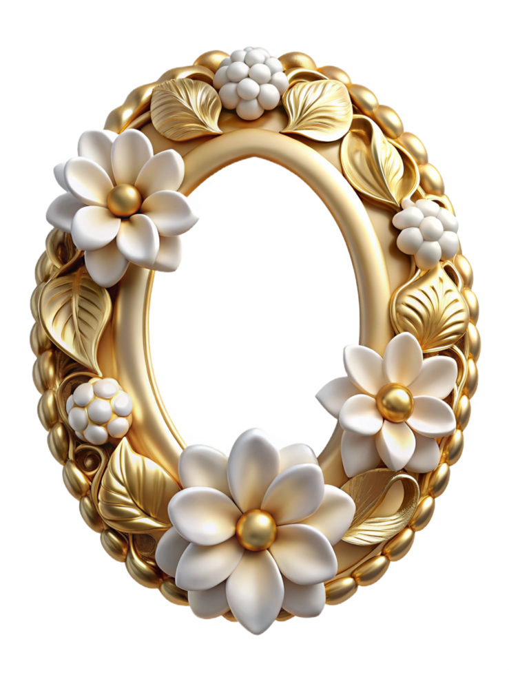 Gold Frame with White Petal Flourishes png