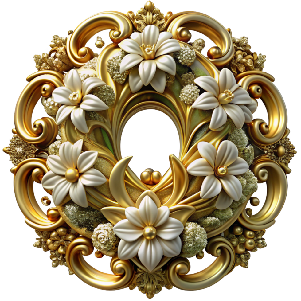Graceful White Flowers Paired with Gold Frame png