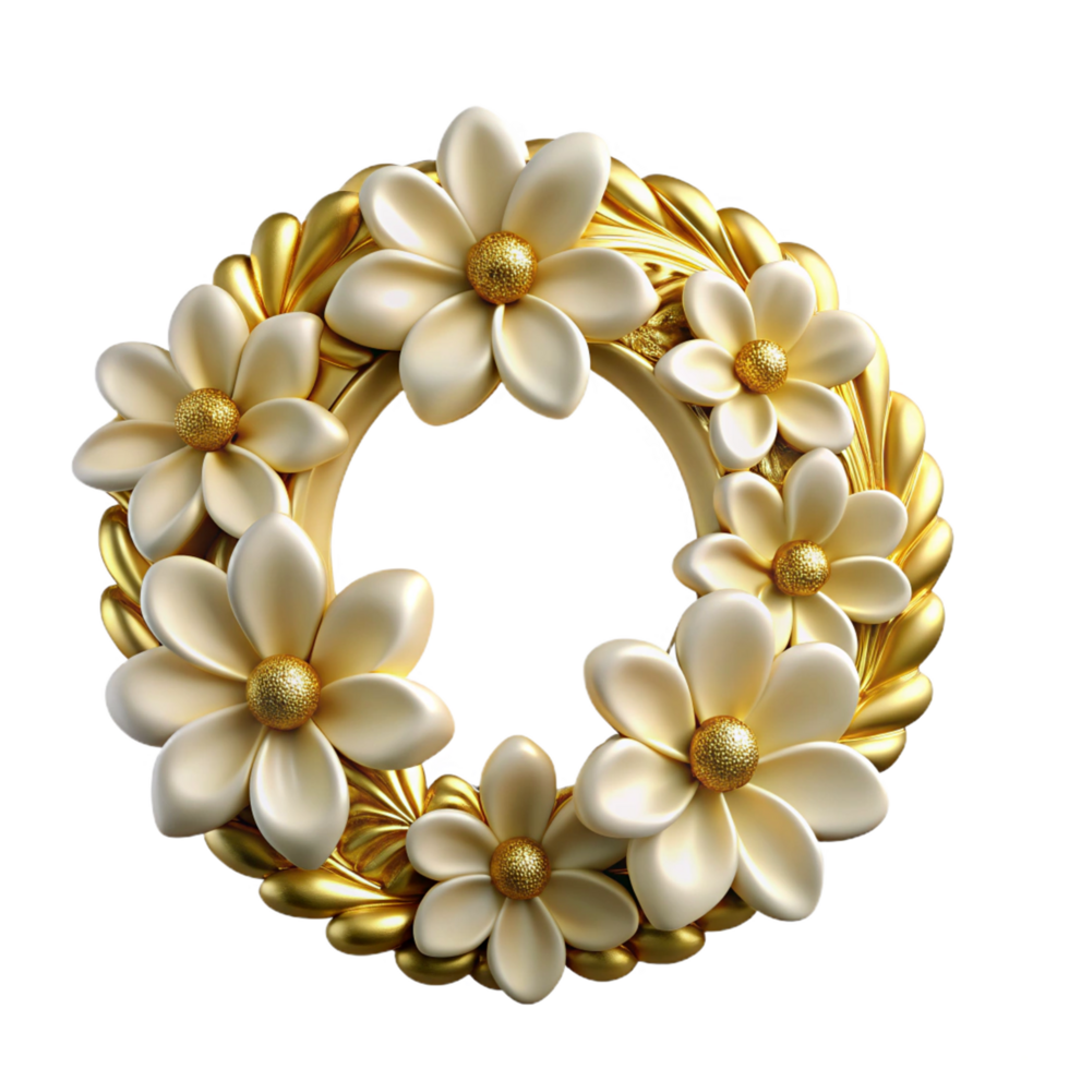 Ornamental Gold Frame Accented with White Florals png