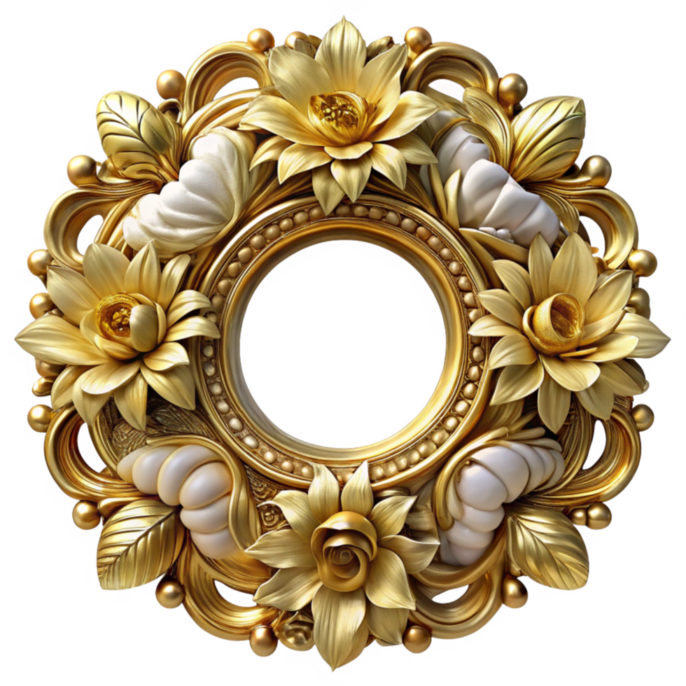 White Flower Design on Luxurious Golden Frame png