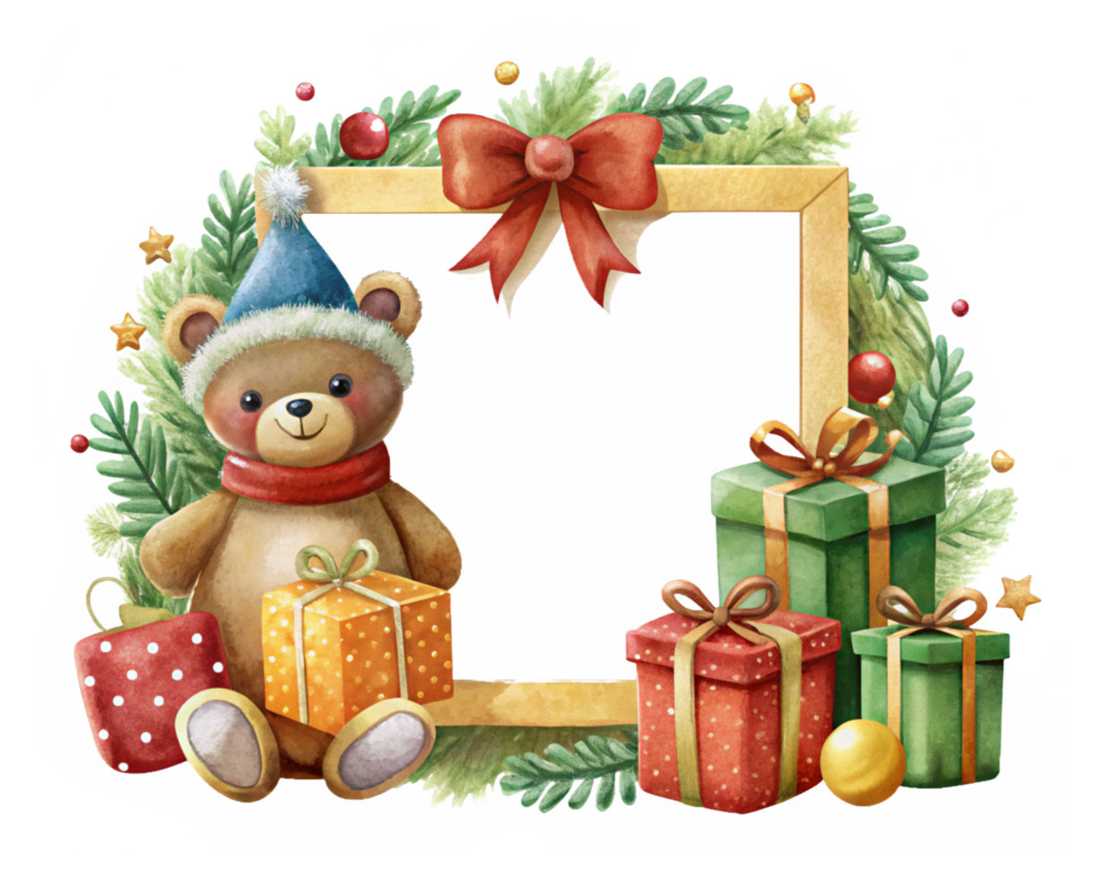 Teddy Bear in a Sparkling Christmas Scene Frame png