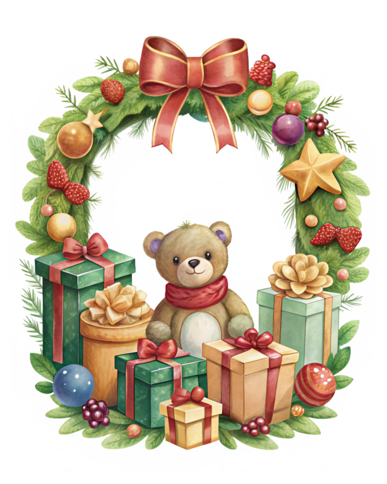 Christmas Frame Highlighting Teddy Bear with Candy Canes png