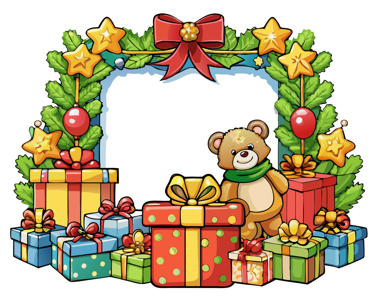 Teddy Bear Holding a Candy Cane in a Christmas Frame png