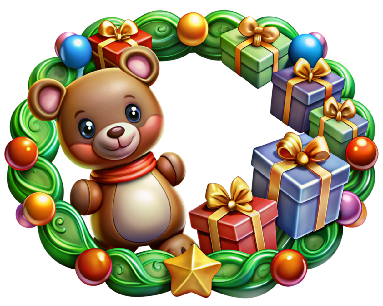 Charming Teddy Bear Surrounded by Snowy Christmas Frame png