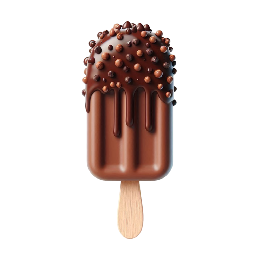 Chocolate Ice Cream Bar with Nuts on Stick png