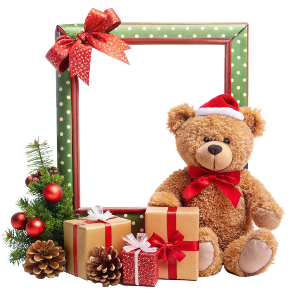 Christmas Frame Featuring a Plush Teddy Bear png