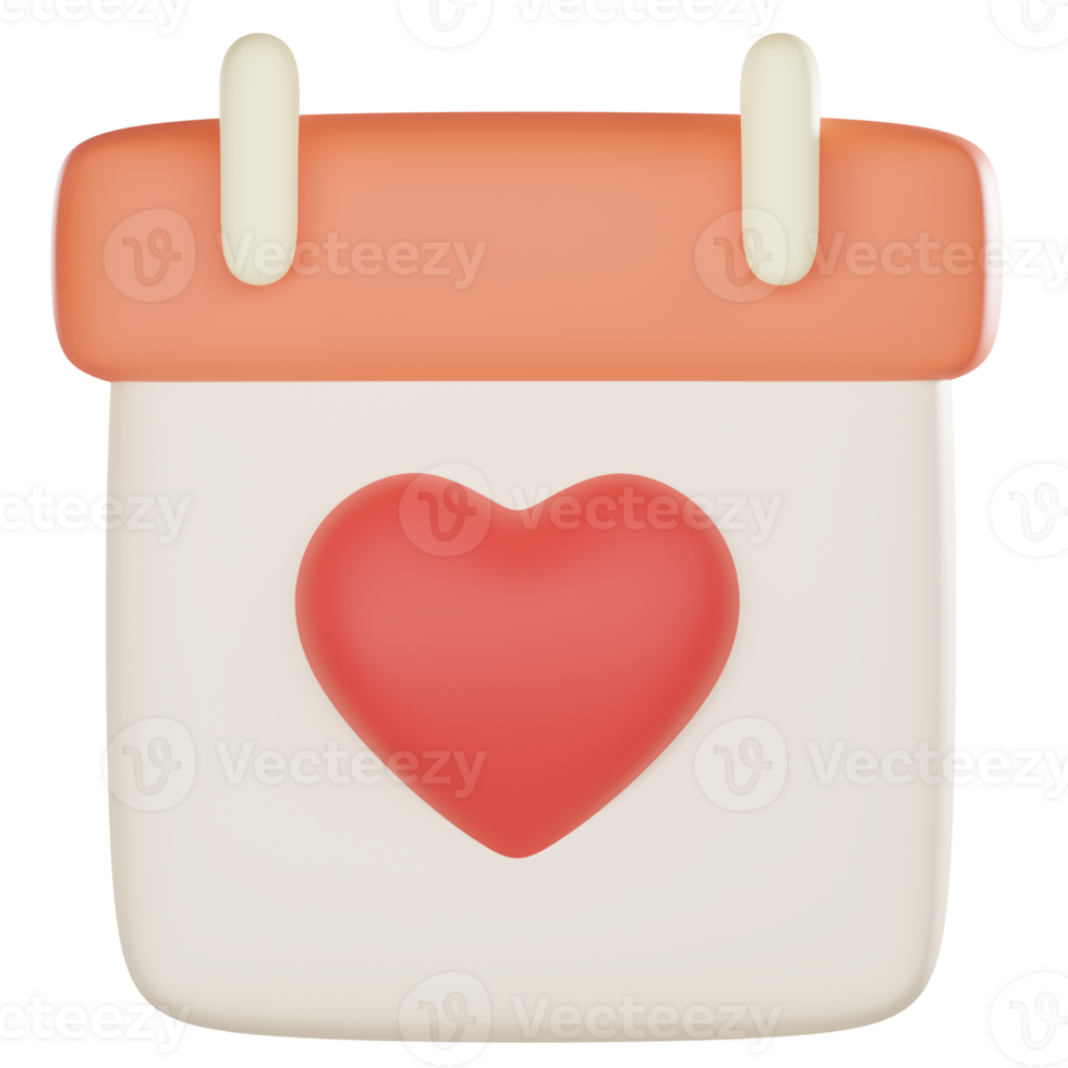 3d red heart calendar icons png