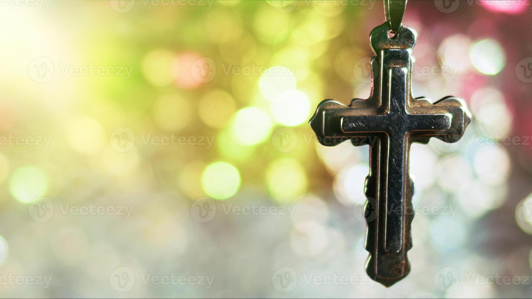 Holy Christianity Religion Symbol Cross for Pray and Colorful Bokeh photo
